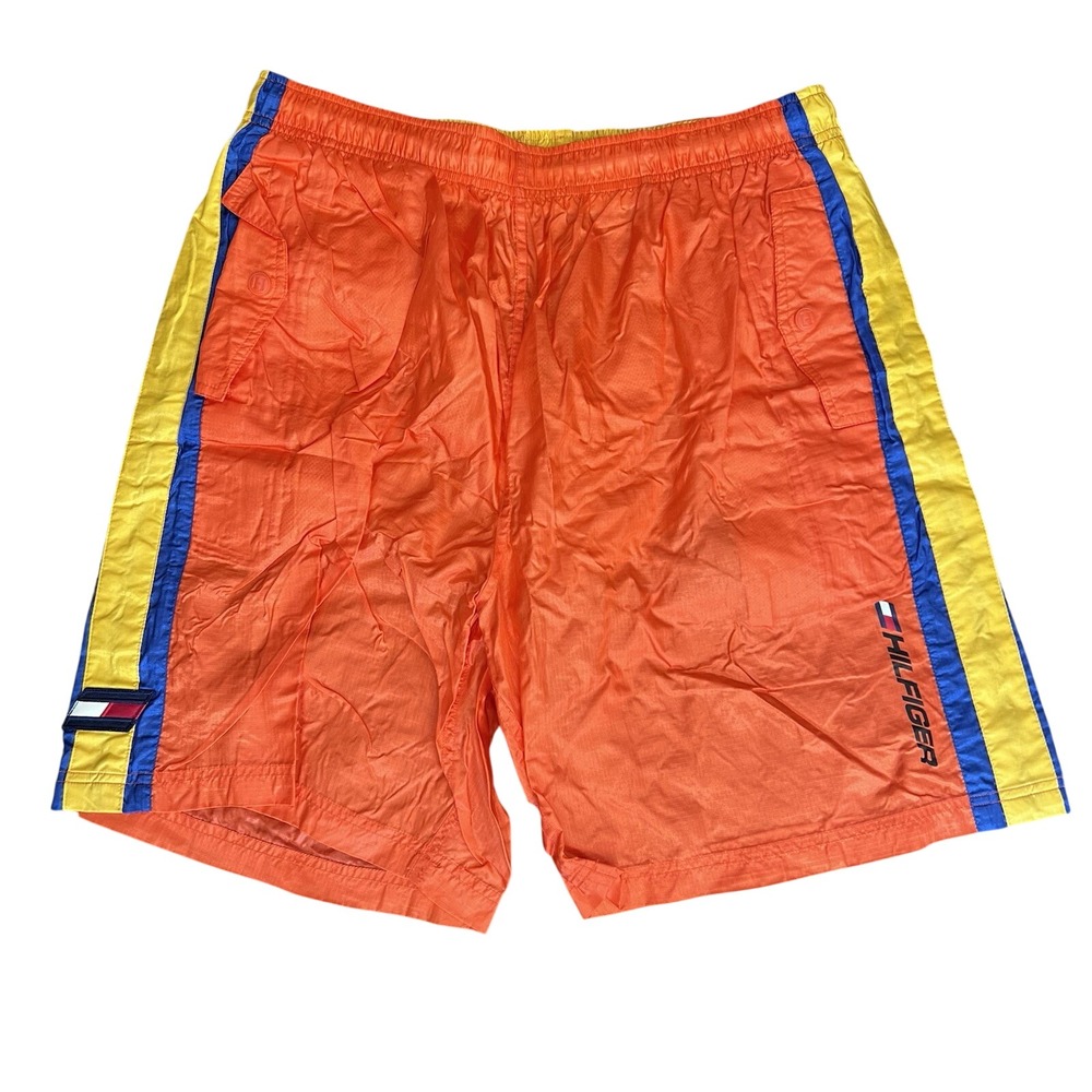 Vintage Y2k 90s Tommy Hilfiger L Mens Swim Trunks Neon Nylon Surf Dazzle Beach